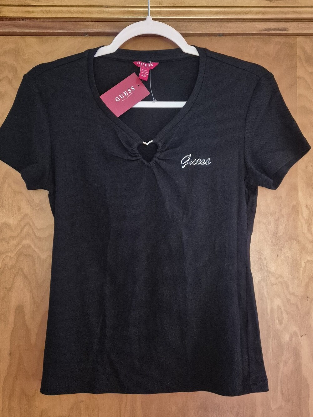 GUESS Black Short Sleeve Tee with Heart Cutout